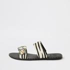 River Island Womens Leather Zebra Print Gem Flat Mules