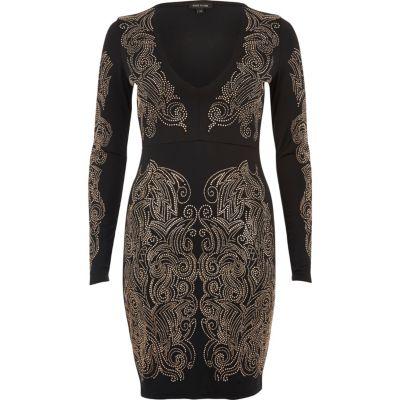 River Island Womens Western Plunge Stud Mini Dress
