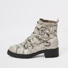 River Island Womens Snake Print Buckle Chunky Ankle Boots