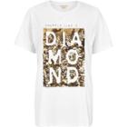 River Island Womens Petite White Sequin Slogan Boyfriend T-shirt