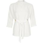 River Island Womens White Eyelet Tie Up Front High Neck Top