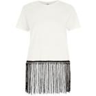 River Island Womens White Contrast Fringe Hem T-shirt