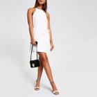 River Island Womens White High Neck Tie Waist Swing Dress
