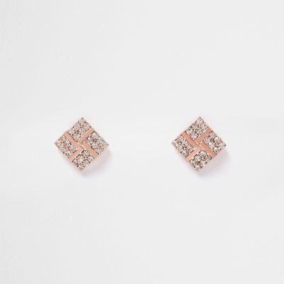 River Island Womens Rose Gold Tone Diamond Stud Earrings