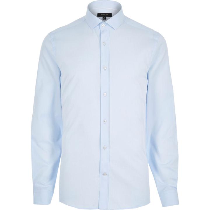 River Island Mensblue Long Sleeve Formal Shirt