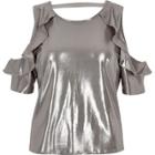 River Island Womens Silver Frill Cold Shoulder Top