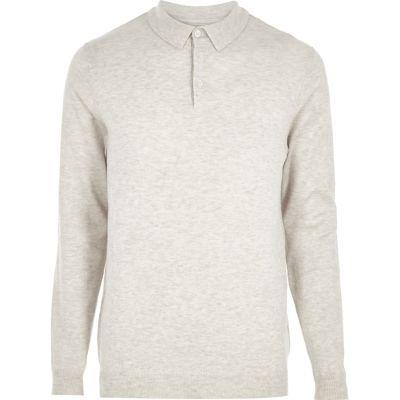 River Island Mensstone Long Sleeve Polo Sweater
