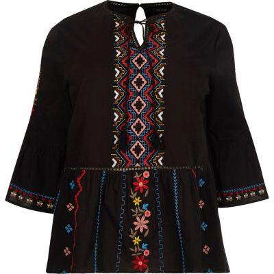 River Island Womens Plus Embroidered Bell Sleeve Smock Top