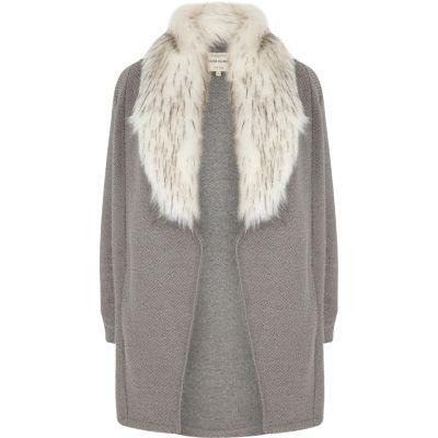River Island Womens Plus Faux Fur Collar Cardigan Jacket