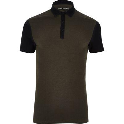 River Island Mens Contrast Sleeve Muscle Fit Polo Shirt
