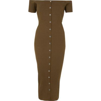 River Island Womens Bardot Button-up Bodycon Maxi Dress