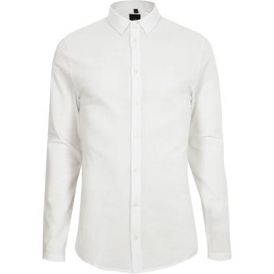 River Island Mens White Textured Button-up Long Sleeve Shirt