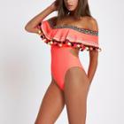 River Island Womens Textured Frill Bardot Cut Out Swimsuit