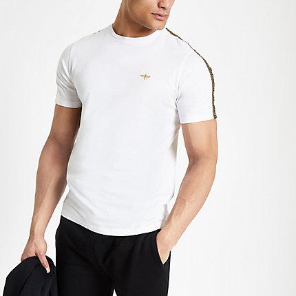 River Island Mens White Wasp Embroidered Tape Side T-shirt