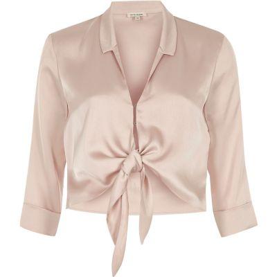 River Island Womens Satin Tie Front Cropped Shirt