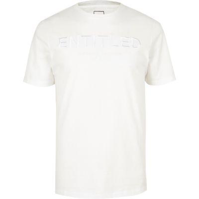 River Island Mens White 'entitled' Embossed Slim Fit T-shirt