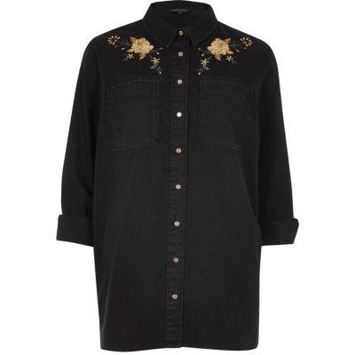 River Island Womens Denim Floral Embroidered Western Shirt