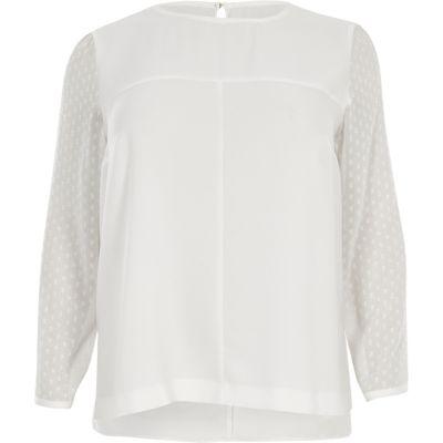 River Island Womens Plus White Mesh Sleeve Top