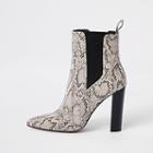 River Island Womens Leather Snake Block Heel Boots