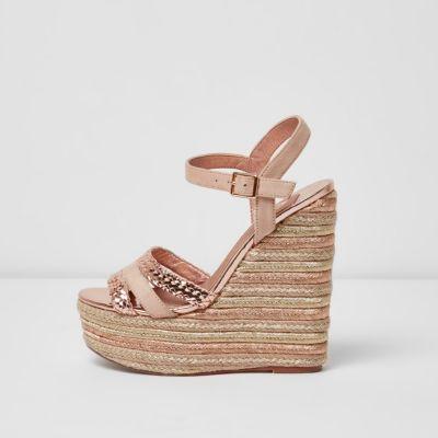 River Island Womens Gold Metallic Espadrille Platform Wedges
