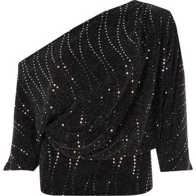 River Island Womens Glitter One Shoulder Draped Front Top