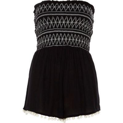 River Island Womens Shirred Bandeau Pom Pom Beach Playsuit