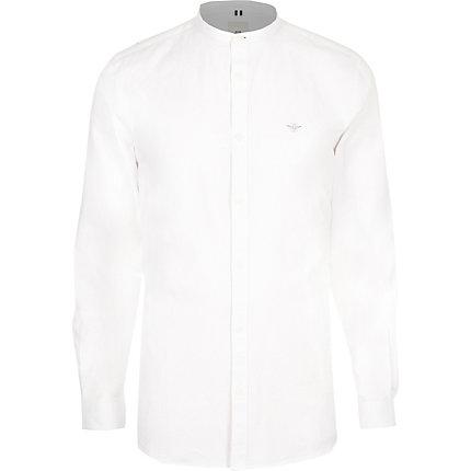 River Island Mens White Slim Fit Oxford Grandad Shirt