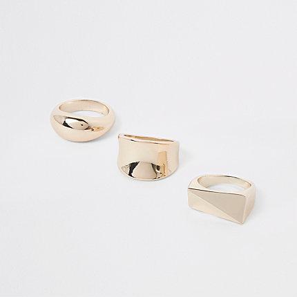 River Island Womens Gold Tone Chunky Ring Pack
