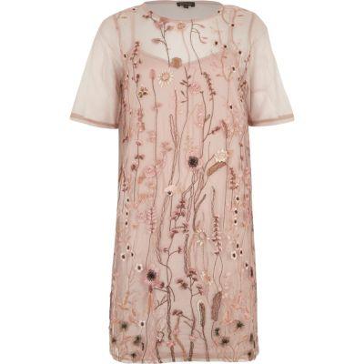 River Island Womens Mesh Embroidered T-shirt Dress