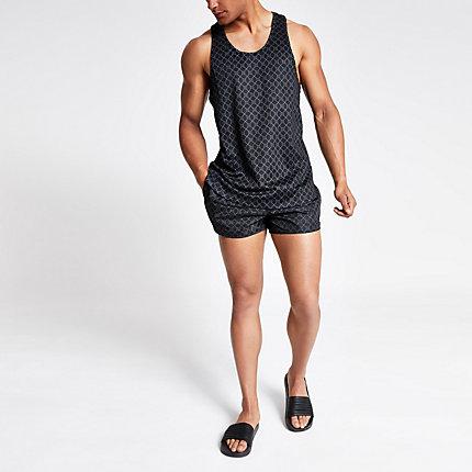 River Island Mens Ri Monogram Racer Slim Fit Mesh Vest