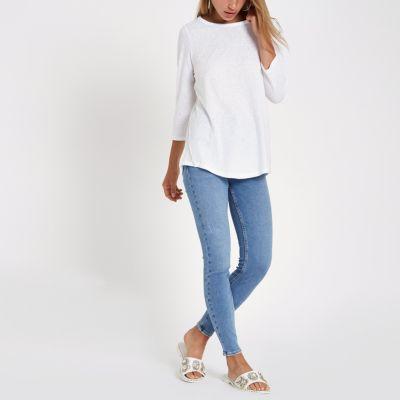 River Island Womens White Diamante Seam Embellished T-shirt