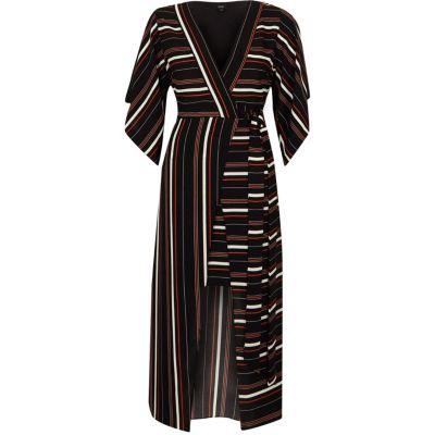 River Island Womens Stripe Kimono Wrap Midi Dress