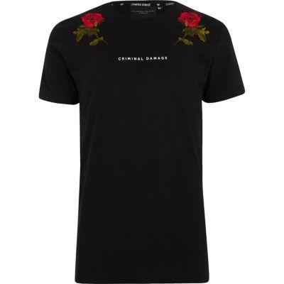 River Island Mens Criminal Damage Rose T-shirt
