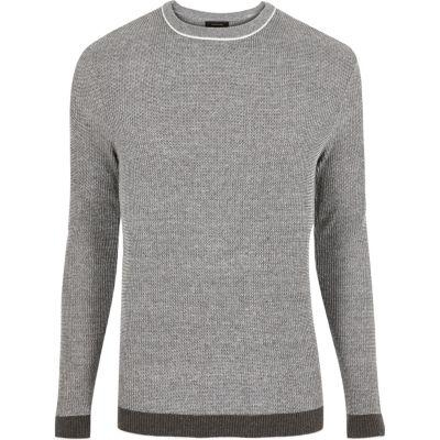 River Island Mens Ribbed Crew Neck Slim Fit Sweater