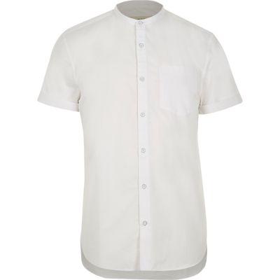 River Island Mens White Twill Short Sleeve Grandad Shirt