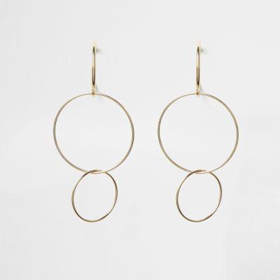 River Island Womens Gold Tone Triple Hoop Drop Earrings