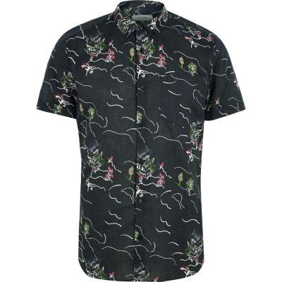 River Island Mens Oriental Print Short Sleeve Shirt