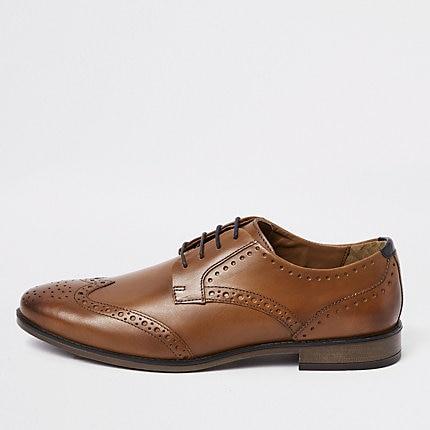 River Island Mens Mid Wide Fit Leather Lace-up Brogues