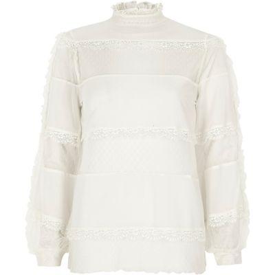 River Island Womens Lace And Dobby Mesh Panel Top