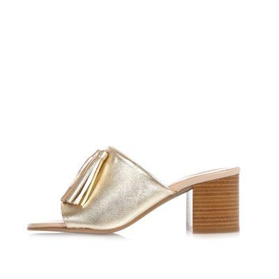 River Island Womens Gold Leather Tassel Mules