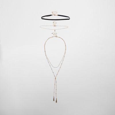 River Island Womens Gold Tone Multi Row Bolo Choker Pack