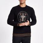 River Island Mens Knit Embroidered Tipped Sweater