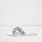 River Island Womens White Wide Fit Embellished Sandals