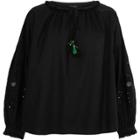 River Island Womens Broderie Sleeve Tassel Long Sleeve Top