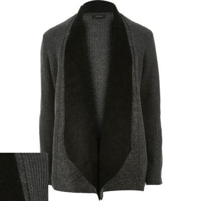 River Island Mens Ribbed Fleece Lapel Cardigan