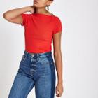 River Island Womens Ribbed Boat Neck Short Sleeve Top