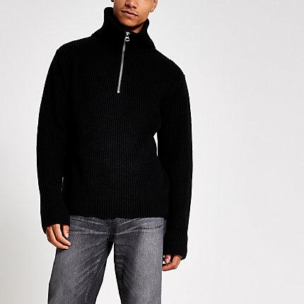 River Island Mens Fisherman Knit Funnel Neck Jumper
