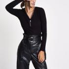 River Island Womens Rib Diamante Zip Front Top