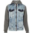 River Island Mensblue Denim Casual Sleeve Hoodie Jacket