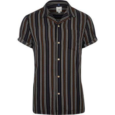 River Island Mens Aztec Stripe Print Revere Shirt